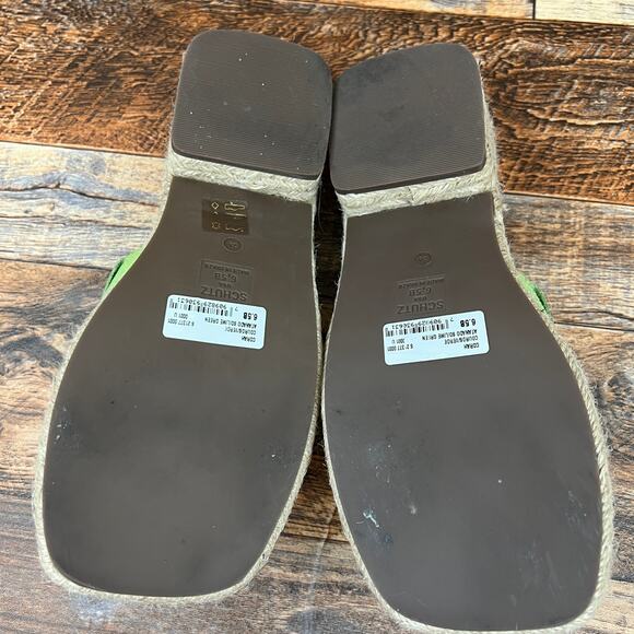 Schutz Corah Green Leather Espadrille Slide Sandals Women's 6.5 Block Heel - Picture 9 of 10